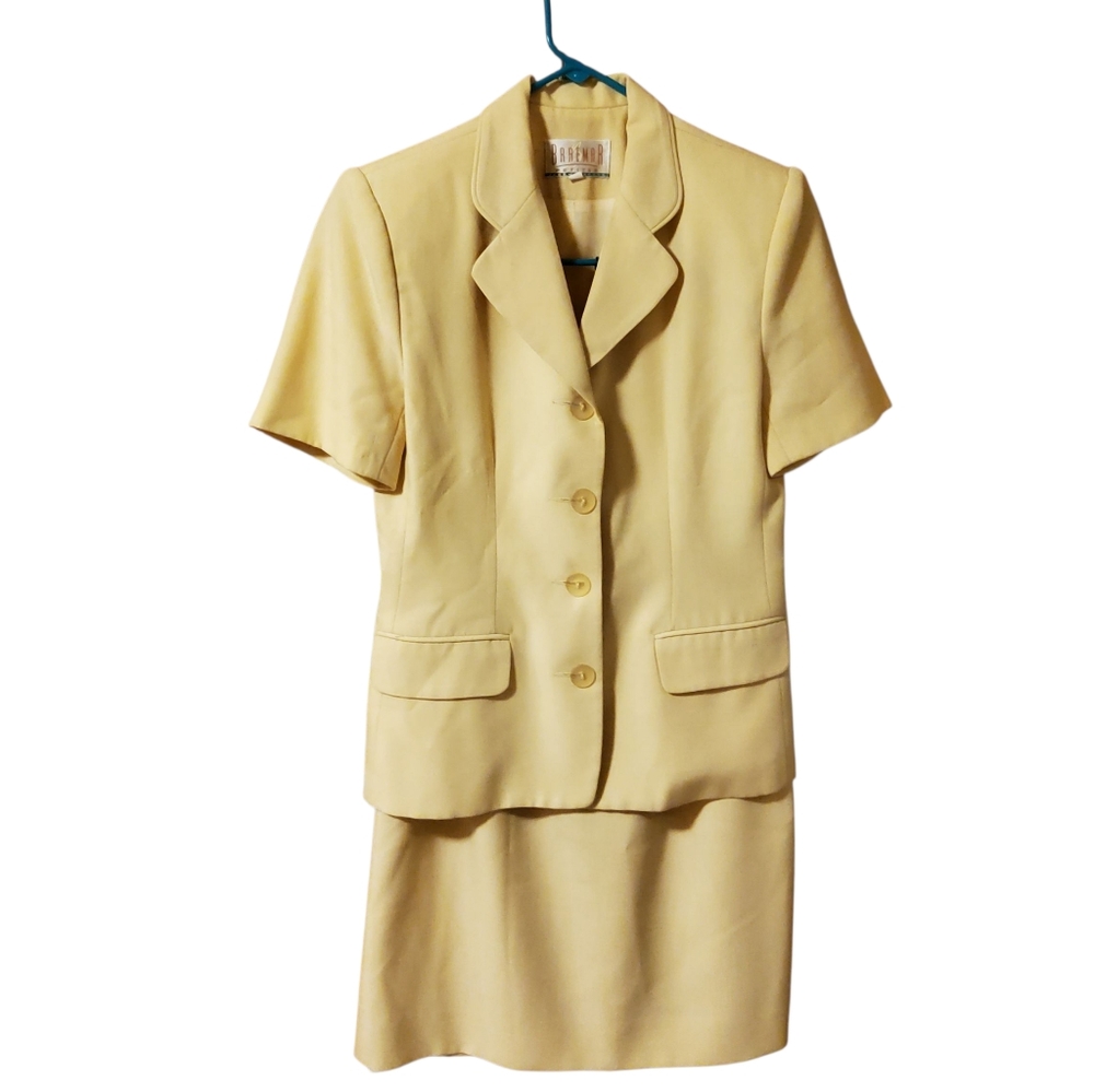 Braemar Petites (Jeremy Scott) Knee-Length Yellow Pencil Skirt And Blazer Set